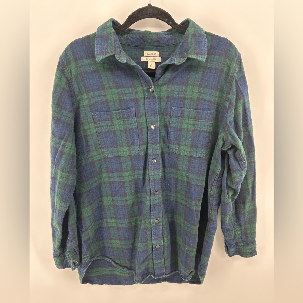 L.L. Bean Blue and Green Plaid Button-Down Shirt